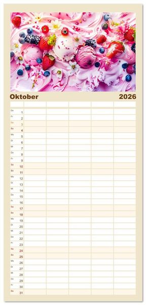 Produktbild: Familienplaner 2026 - Eiscreme-Tr&auml;ume - S&uuml;&szlig;e Verlockung und florale Sch&ouml;nheiten mit 5 Spalten (Wandkalender, 21 x 45 cm) CALVENDO