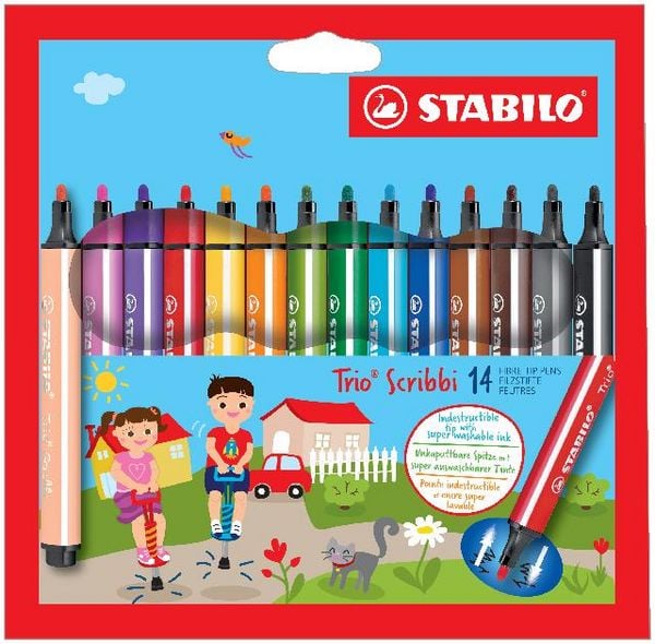 Produktbild: STABILO Gefederter Dreikant-Filzstift -   Trio Scribbi - 14er Pack - mit 14 verschiedenen Farben