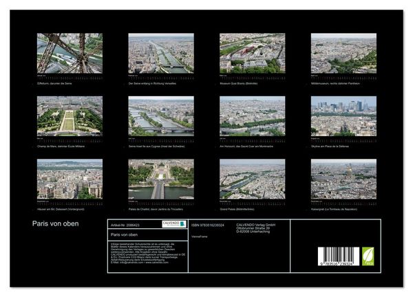 Produktbild: Paris von oben (hochwertiger Premium Wandkalender 2026 DIN A2 quer), Kunstdruck in Hochglanz