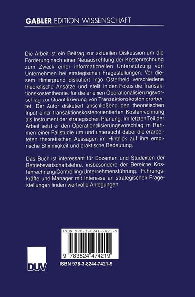 Produktbild: Transaktionskostenrechnung und Unternehmensstrategie