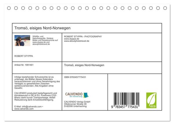 Produktbild: Troms&ouml;, eisiges Nord-Norwegen (Tischkalender 2026 DIN A5 quer), CALVENDO Monatskalender