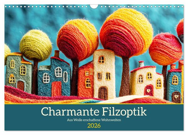 Produktbild: Charmante Filzoptik. Aus Wolle erschaffene Wohnwelten (Wandkalender 2026 DIN A3 quer), CALVENDO Monatskalender