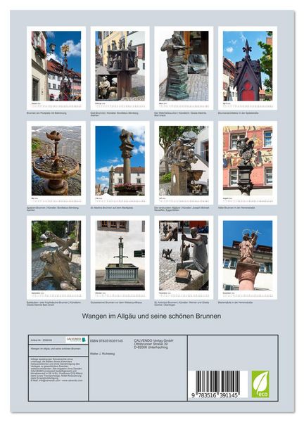 Produktbild: Wangen im Allg&auml;u und seine sch&ouml;nen Brunnen (Wandkalender 2026 DIN A4 hoch), CALVENDO Monatskalender
