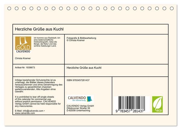 Produktbild: Herzliche Gr&uuml;&szlig;e aus Kuchl (Tischkalender 2026 DIN A5 quer), CALVENDO Monatskalender