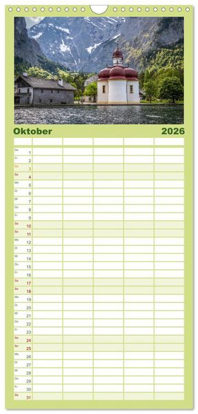 Produktbild: Familienplaner 2026 - Berchtesgadener Alpen - Land von Watzmann und K&ouml;nigssee mit 5 Spalten (Wandkalender, 21 x 45 cm) CALVENDO
