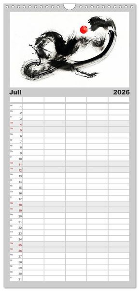Produktbild: Familienplaner 2026 - Asiatische Tuschmalerei mit 5 Spalten (Wandkalender, 21 x 45 cm) CALVENDO