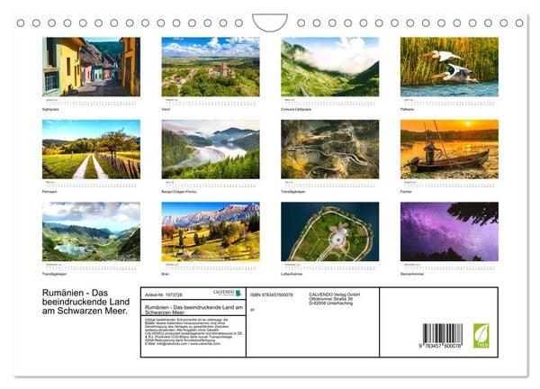 Produktbild: Rum&auml;nien - Das beeindruckende Land am Schwarzen Meer. (Wandkalender 2026 DIN A4 quer), CALVENDO Monatskalender