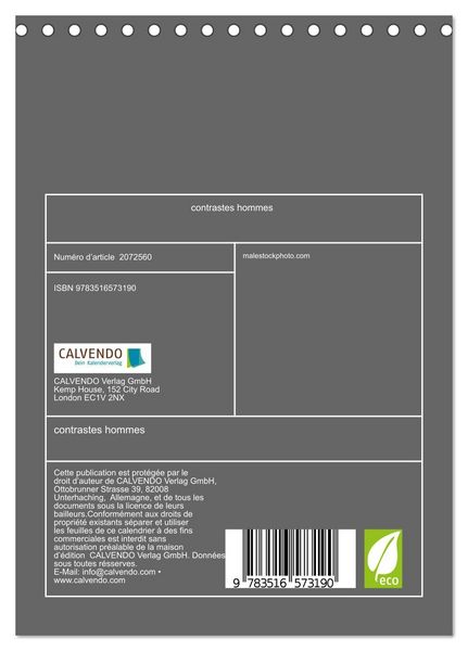 Produktbild: contrastes hommes (Calendrier de bureau 2026 DIN A5 horizontal), CALVENDO calendrier mensuel