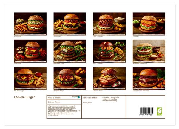 Produktbild: Leckere Burger (hochwertiger Premium Wandkalender 2026 DIN A2 quer), Kunstdruck in Hochglanz
