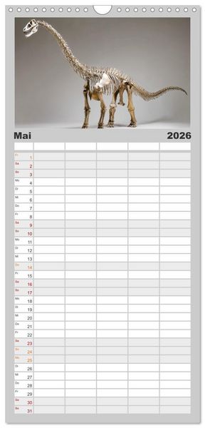 Produktbild: Familienplaner 2026 - Knochen der Giganten - Dinosaurier im Portr&auml;t mit 5 Spalten (Wandkalender, 21 x 45 cm) CALVENDO