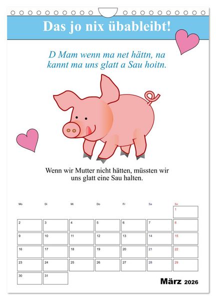 Produktbild: So a Schmarrn! Bairische Mundart (Wandkalender 2026 DIN A4 hoch), CALVENDO Monatskalender