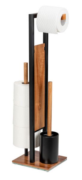 Produktbild: Stand WC-Garnitur Mod. Rivalta Acacia, Akazienholz und schwarz lackierter Stahl
