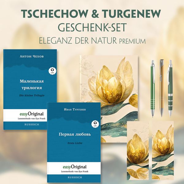 Produktbild: Tschechow & Turgenew Geschenkset - 2 B&uuml;cher (Hardcover mit Audio-Online) + Eleganz der Natur Schreibset Premium