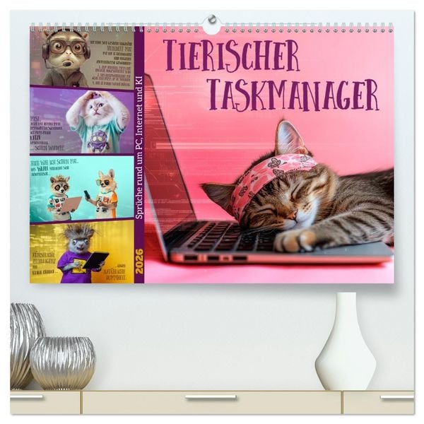 Tierischer Taskmanager (hochwertiger Premium Wandkalender 2026 DIN A2 quer), Kunstdruck in Hochglanz