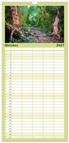 Produktbild: Familienplaner 2027 - Traumhafte Wege - Unterwegs auf Neuseelands S&uuml;dinsel mit 5 Spalten (Wandkalender, 21 x 45 cm) CALVENDO