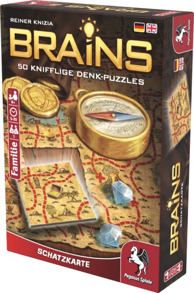 Produktbild: Pegasus - Brains Schatzkarte, 50 knifflige Denk-Puzzles, Denksport