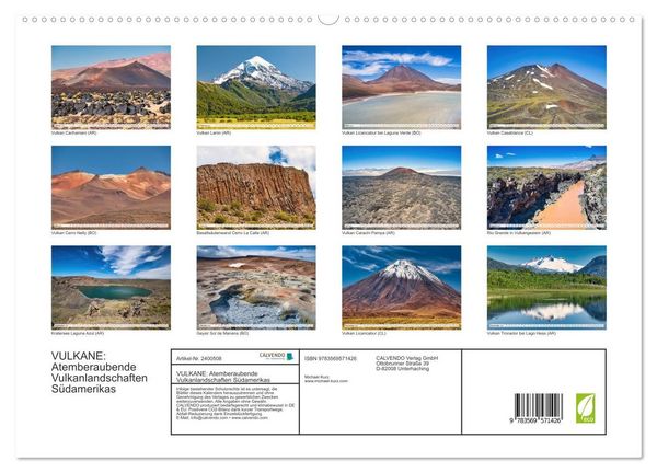 Produktbild: VULKANE: Atemberaubende Vulkanlandschaften S&uuml;damerikas (hochwertiger Premium Wandkalender 2027 DIN A2 quer), Kunstdruck in Hochglanz