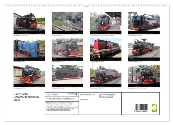 Produktbild: S&auml;chsische Dampfeisenbahnen 2026 (hochwertiger Premium Wandkalender 2026 DIN A2 quer), Kunstdruck in Hochglanz
