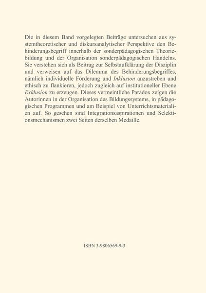 Produktbild: Behinderung - Selektionsmechanismen und Integrationsaspirationen