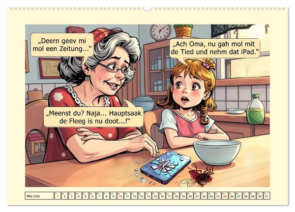 Produktbild: Plattd&uuml;tsche Cartoons (hochwertiger Premium Wandkalender 2026 DIN A2 quer), Kunstdruck in Hochglanz