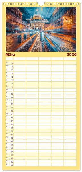 Produktbild: Familienplaner 2026 - Ber&uuml;hmte Wahrzeichen mit 5 Spalten (Wandkalender, 21 x 45 cm) CALVENDO