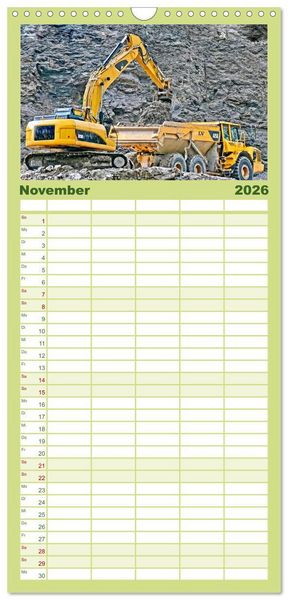 Produktbild: Familienplaner 2026 - Bagger - kraftvolle Arbeitsmaschinen mit 5 Spalten (Wandkalender, 21 x 45 cm) CALVENDO