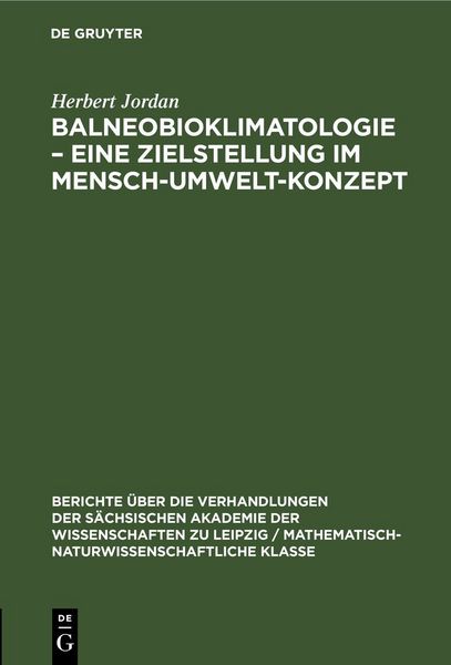 Produktbild: Balneobioklimatologie &ndash; Eine Zielstellung im Mensch-Umwelt-Konzept