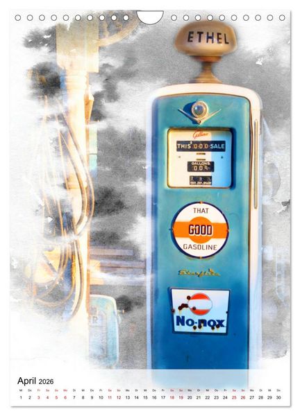 Produktbild: Gasoline - Vintage Tanks&auml;ulen in Szene gesetzt (Wandkalender 2026 DIN A4 hoch), CALVENDO Monatskalender