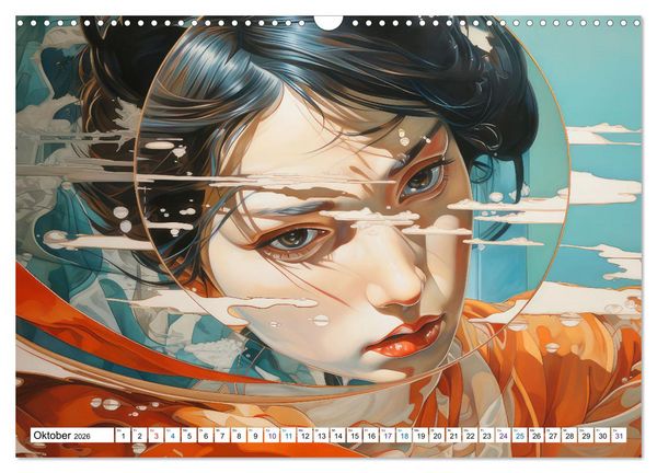Produktbild: Surrealismus trifft asiatisch anmutende Gesichter (Wandkalender 2026 DIN A3 quer), CALVENDO Monatskalender