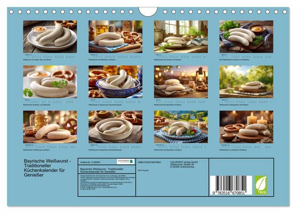 Produktbild: Bayrische Wei&szlig;wurst - Traditioneller K&uuml;chenkalender f&uuml;r Genie&szlig;er (Wandkalender 2026 DIN A4 quer), CALVENDO Monatskalender