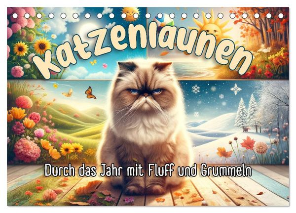 Katzenlaunen - Durch das Jahr mit Fluff und Grummeln (Tischkalender 2025 DIN A5 quer), CALVENDO Monatskalender