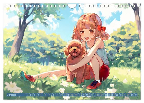 Produktbild: Tierische Anime-Freunde - Fr&ouml;hliche Streifz&uuml;ge mit Hund und Katze (Wandkalender 2026 DIN A4 quer), CALVENDO Monatskalender