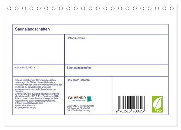 Produktbild: Saunalandschaften (Tischkalender 2027 DIN A5 quer), CALVENDO Monatskalender