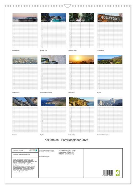 Produktbild: Kalifornien - Familienplaner 2026 (Wandkalender 2026 DIN A2 hoch), CALVENDO Monatskalender