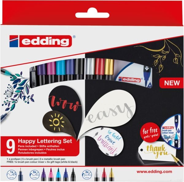 Produktbild: edding 1340 brush pen, Happy Lettering 9er Set