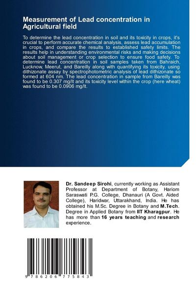Produktbild: Measurement of Lead concentration in Agricultural field