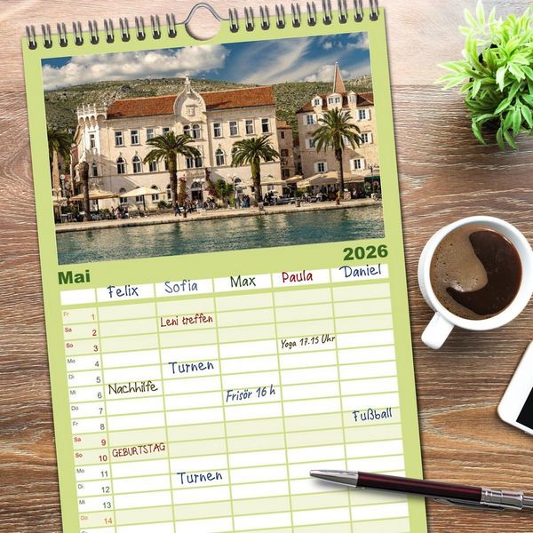 Produktbild: Familienplaner 2026 - Kroatien - Welterbe Trogir mit 5 Spalten (Wandkalender, 21 x 45 cm) CALVENDO