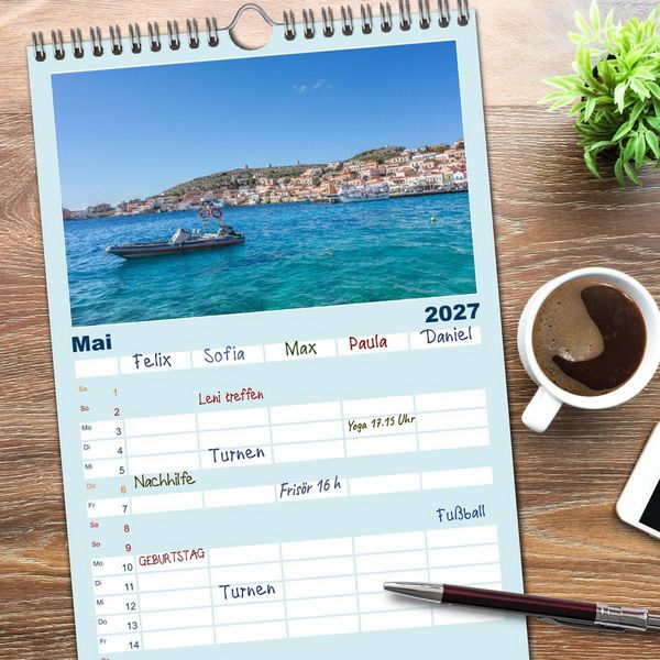 Produktbild: Familienplaner 2027 - Insel Chalki mit 5 Spalten (Wandkalender, 21 x 45 cm) CALVENDO