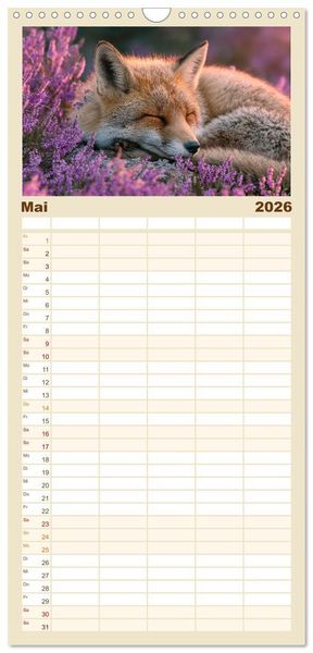 Produktbild: Familienplaner 2026 - GUTE NACHT - Schlafende Tiere, traumhaft sch&ouml;n mit 5 Spalten (Wandkalender, 21 x 45 cm) CALVENDO