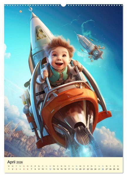 Produktbild: Raketenbabies - Humoristische KI-Bilder (hochwertiger Premium Wandkalender 2026 DIN A2 hoch), Kunstdruck in Hochglanz