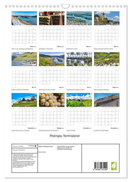 Produktbild: Rheingau Terminplaner (Wandkalender 2027 DIN A3 hoch), CALVENDO Monatskalender