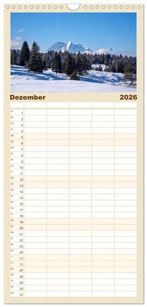 Produktbild: Familienplaner 2026 - Alpen Blick mit 5 Spalten (Wandkalender, 21 x 45 cm) CALVENDO