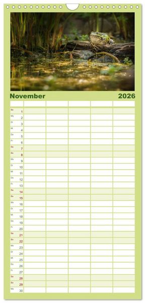 Produktbild: Familienplaner 2026 - Gl&uuml;ckliche Fr&ouml;sche mit 5 Spalten (Wandkalender, 21 x 45 cm) CALVENDO