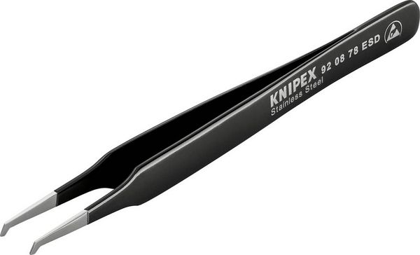 Produktbild: Knipex 92 08 78 ESD Pr&auml;zisionspinzette Flach, gebogen 45&deg; 120mm