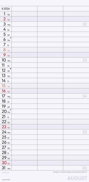 Planer für zwei 2026 mit 3 Spalten - Familien-Timer 22x45 cm - Offset-Papier - mit Ferienterminen - Wand-Planer - Familienkalender - Alpha Edition