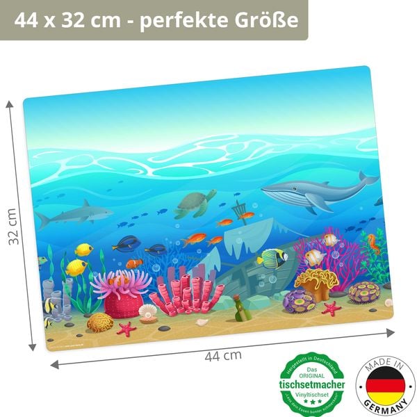 Produktbild: Tischsetmacher Tischset f&uuml;r Kinder Illustrierte Unterwasserwelt f&uuml;r Kinder, aus hochwertigem Vinyl , 44 x 32 cm