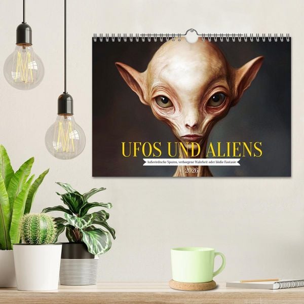 Produktbild: UFOs und Aliens - Au&szlig;erirdische Spuren, verborgene Wahrheit oder blo&szlig;e Fantasie (Wandkalender 2026 DIN A4 quer), CALVENDO Monatskalender