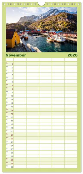 Produktbild: Familienplaner 2026 - Lofoten - Eine Reise durch Nordnorwegen mit 5 Spalten (Wandkalender, 21 x 45 cm) CALVENDO