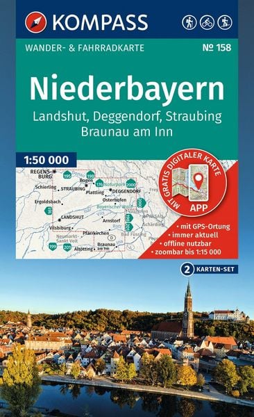 Produktbild: KOMPASS Wanderkarten-Set 158 Niederbayern (2 Karten) 1:50.000