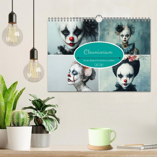 Produktbild: Clowniversum - Wo die Masken Geschichten erz&auml;hlen (Wandkalender 2026 DIN A4 quer), CALVENDO Monatskalender